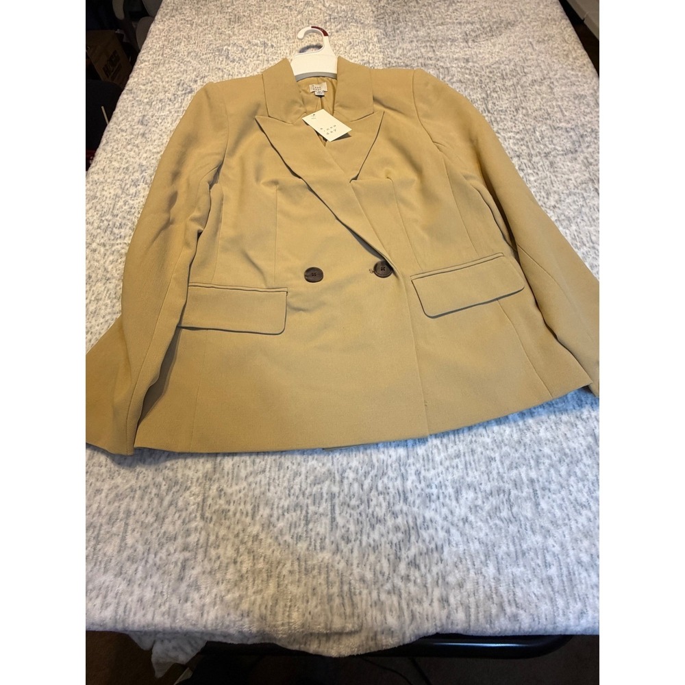 A New Day Women's Double Breasted‎ Blazer Tan XS Recycled Polyester NWT